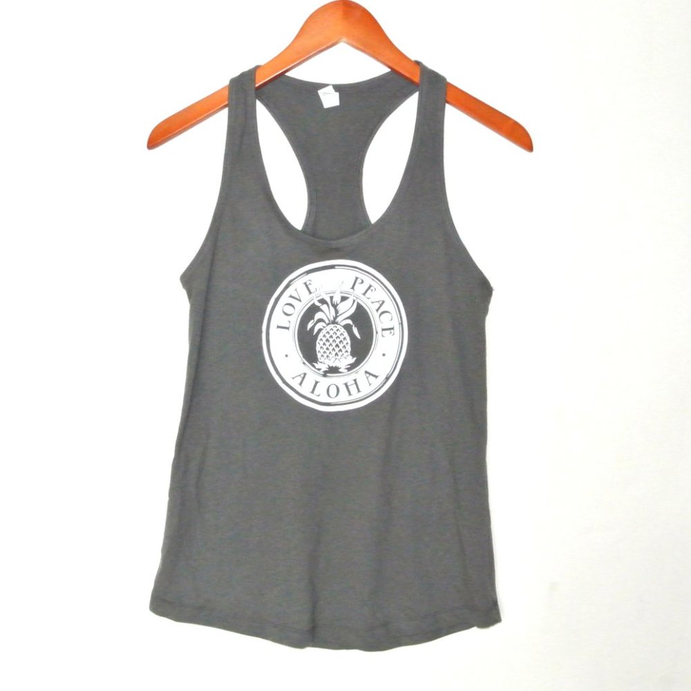 Ideal T Gray Tank Top Racerback‎ Pineapple Love M